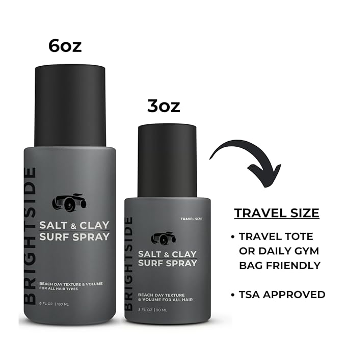 BRIGHTSIDE Salt & Clay Surf Spray - Instant Volume & Texture for Thicker Looking Hair - Natural Sea Salt Spray for Men & Women - Hydrate & Hold for All Hair - Alcohol-Free, Clean ingredients - 6oz