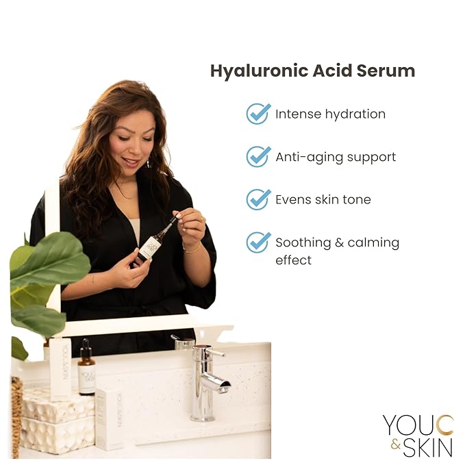 You C & Skin Hyaluronic Acid Serum with Snail Mucin + Niacinamide + Alpha-Arbutin – Glass Skin Hydration Serum, Pore Minimizing, Radiance-Boosting – All Skin Types – 1.7 fl oz