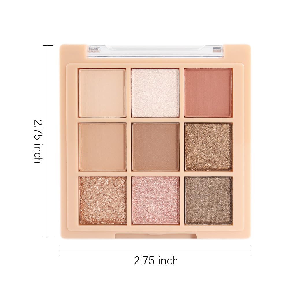 CAKAILA 9Colors Nude Champagne Gold Rose Brown Colorful Glitter Eyeshadow Palette Makeup,Korean Natural Neutral Rainbow Eyeshadow Palettes Naturing-Looking Long Lasting Waterproof Blendable