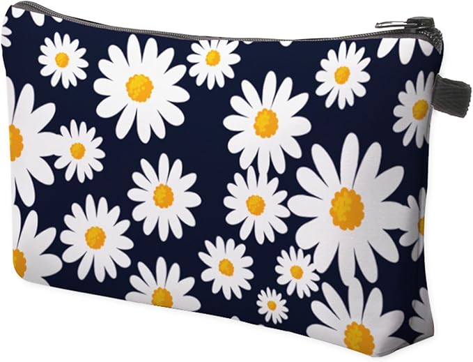 Aiphamy Cute Travel Makeup Bag Cosmetic Bag Small Pouch Gift for Women (Daisy Dark Blue)