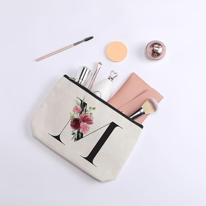 KDXPBZ Initial Makeup Bag - Personalized Gifts for Women, Bridesmaid & Birthday Gifts, Bride & Best Friend Cosmetic Bag (Letter M)