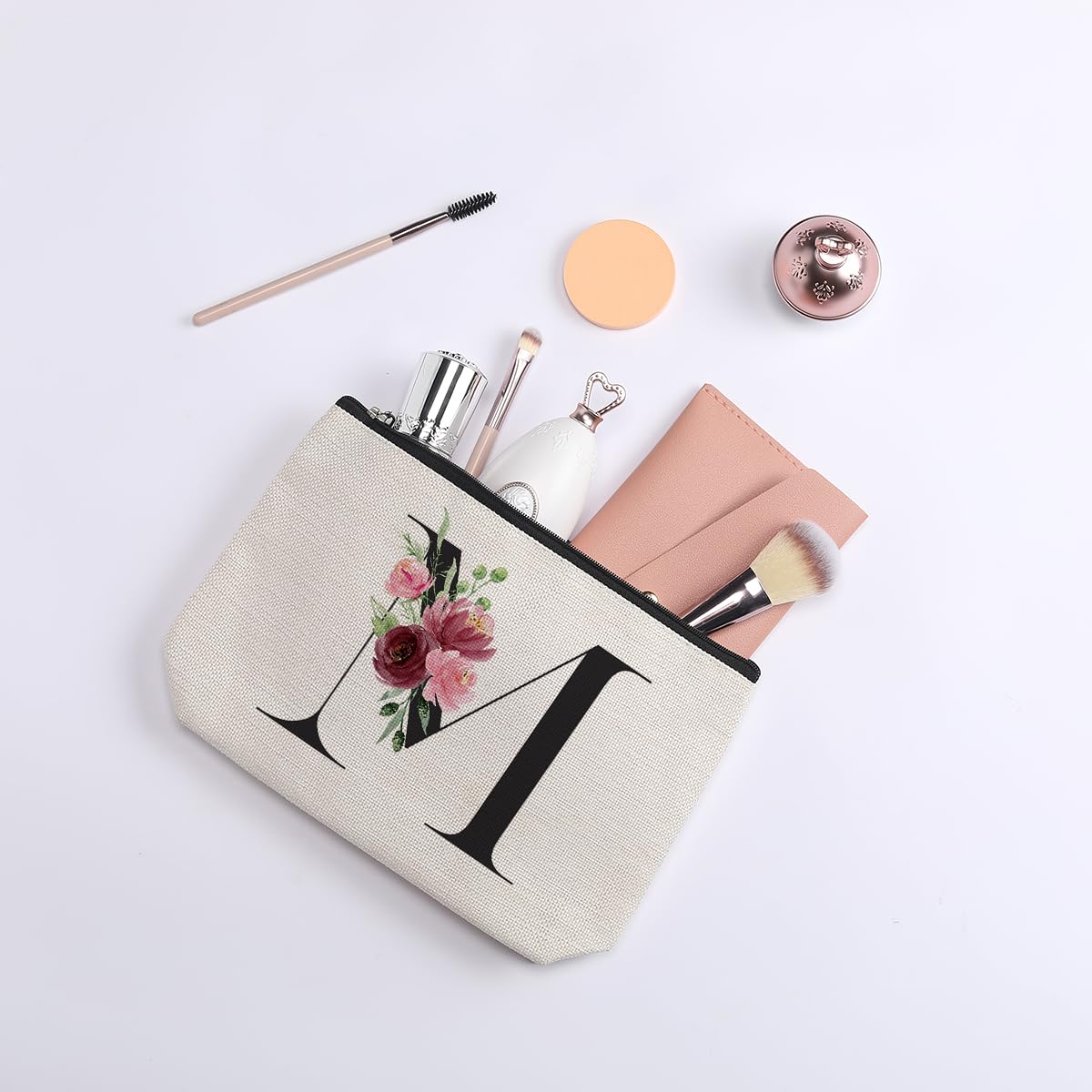 KDXPBZ Initial Makeup Bag - Personalized Gifts for Women, Bridesmaid & Birthday Gifts, Bride & Best Friend Cosmetic Bag (Letter M)