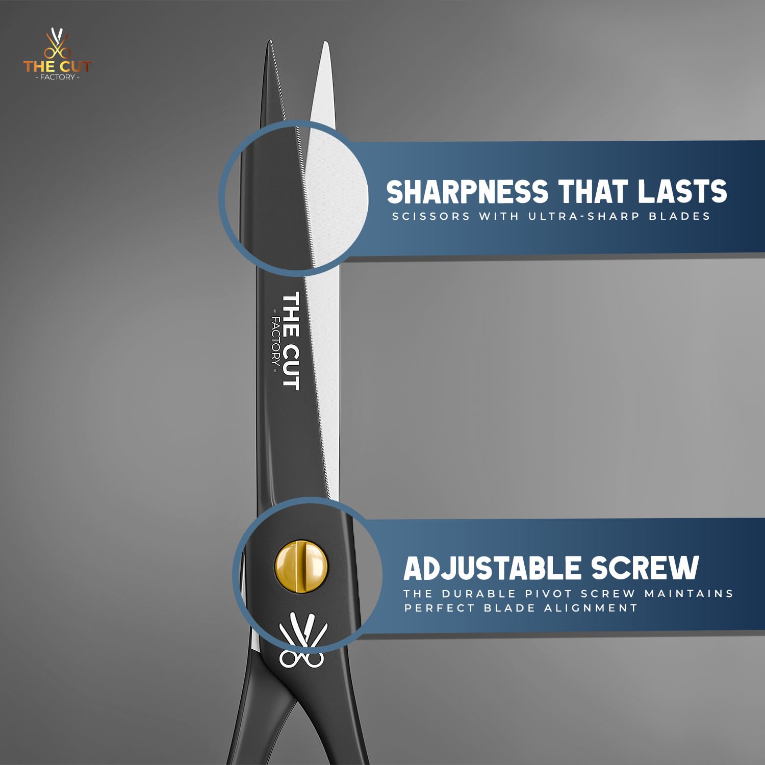 The Cut Factory® 6.5” Matte Black Luxury Hair Scissors – Ultra-Sharp High Carbon Steel Barber Shears for Men, Women & Kids – Gift-Boxed with Leather Pouch For Salon & Home(1x Scissors only)