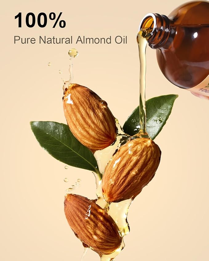 Yoken Organic Almond Oil 16 oz Glass Bottle, Cold Pressed for Skin & Hair