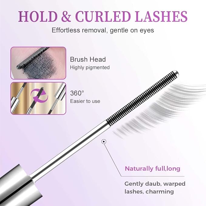 Iron Wand Mascara Waterproof, Metal Wand Mascara Tubing, Long Lasting 3D Curling Eyelash, Eyes Makeup Smudge-Proof Separated Lashes Natural Length (1PCS Black)
