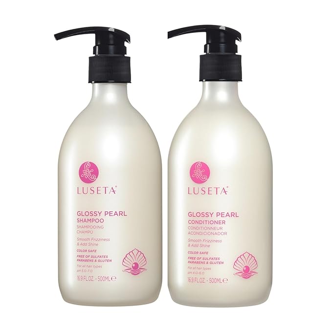 Luseta Glossy Pearl Shampoo and Conditioner Set Smooth & Moisturize, Add Shine and Helps Tame Frizz,Hydrating for Damaged Hair, Detangle,Nourish Strands, Sulfate Free,16.9oz*2