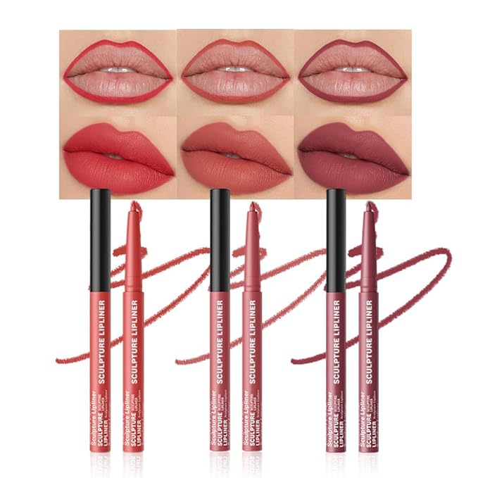 K16 Hxssll 12 Colors Matte Lip Liner Pencil – Long Lasting Waterproof Lip Liner, Smudge Proof Transfer Proof Lip Pencil, High Pigment Lip Makeup for Defining & Filling Lips (A3-set:04+05+06, 3PCS)