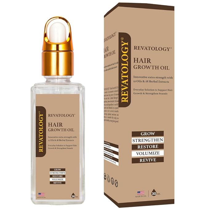 Revatology Hair Growth Oil for Adults, Ayurvedic Pre Wash and Overnight Scalp Treatment for Thinning Hair, 30 Cold Pressed Botanicals with Rosemary and Castor Oil, Made in USA