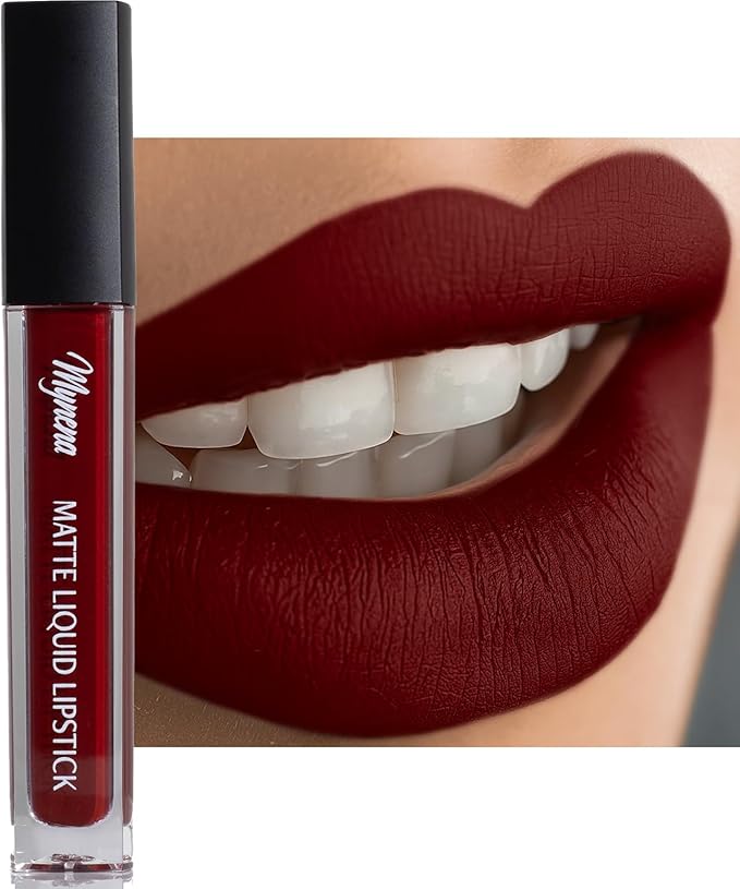 Mynena Hydrating Burgundy Matte Liquid Lipstick, Long Lasting - Emma