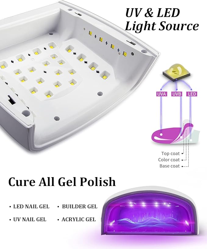 DORAGYM UV LED Nail Lamp, Cordless Gel Polish Dryer for Professional Gel Manicures - White