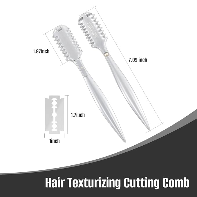 FEISIER Aluminum Double-Edge Hair Thinning Razor Comb with 10pcs Blades,Hair Texturizing Cutting Razor Comb for Thin and Thick Hair Trimming and Styling