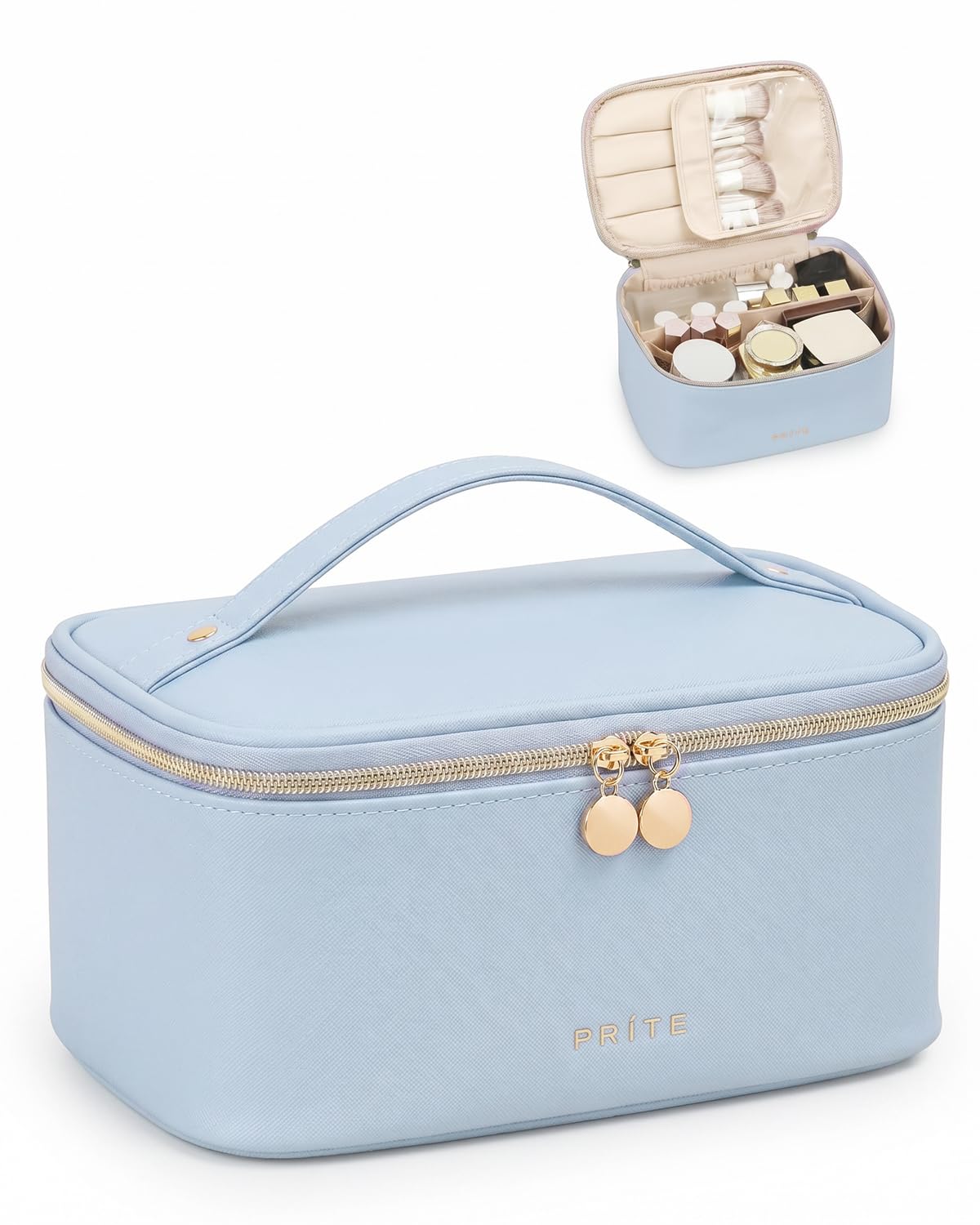 Prite Makeup Bag Travel Cosmetic Case, Women Toiletry bag Organizer, Blue