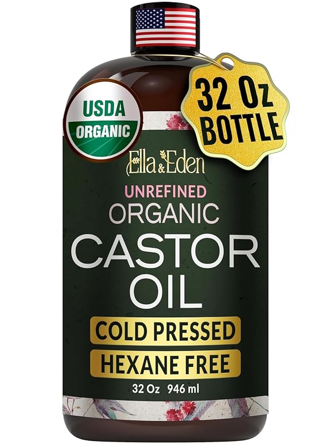 USDA Organic Castor Oil, 100% Pure Cold-Pressed Hexane-Free, 32 Fl Oz