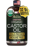 USDA Organic Castor Oil, 100% Pure Cold-Pressed Hexane-Free, 32 Fl Oz