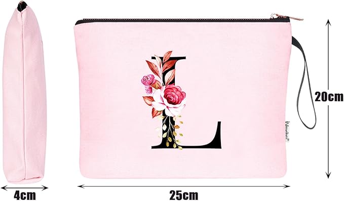 Vavabox A-Z Personalized Makeup Bag, Birthday Gifts for Women Mom, Gifts for Best Friend, Bride Bridesmaid Cosmetic bag (L, 06-Pink)