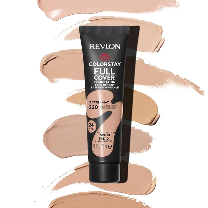 Revlon ColorStay Full Cover Longwear Matte Foundation, Heat & Sweat Resistant Lightweight Face Makeup, 220 Natural Beige, 1.0 fl oz