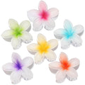 CHANDAT Flower Hair Clips 6 PCS Hawaiian Claw Clips for Vacation Hibiscus Hair Claw Clips Cute Large Hair Clips for Thick and Thin Hair Plumeria Hair Accessories for Women Girls -White Colorful