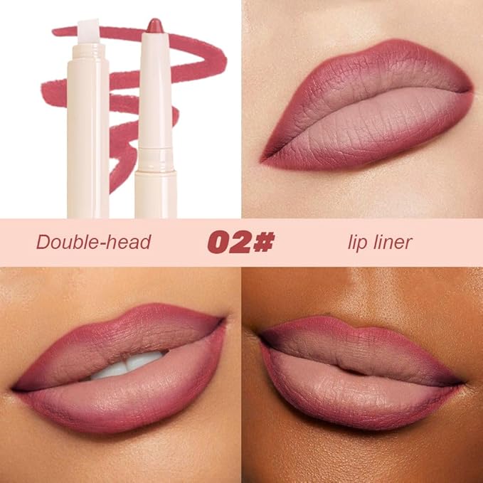QIDSTERS Plump Matte Crayon Lip Liner Pencil, Neutral Pink Lipstick Lip Liners for Women, 24 Hour Long-Lasting Lip Gloss Makeup, With Silicone Smudger for Define Contours & Sculpting Lip, 02