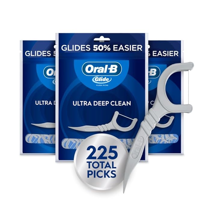 Oral-B Glide Ultra Deep Clean Floss Picks, Removes Food and Plaque, Cool Mint Flavor, 75 Count, Pack of 3