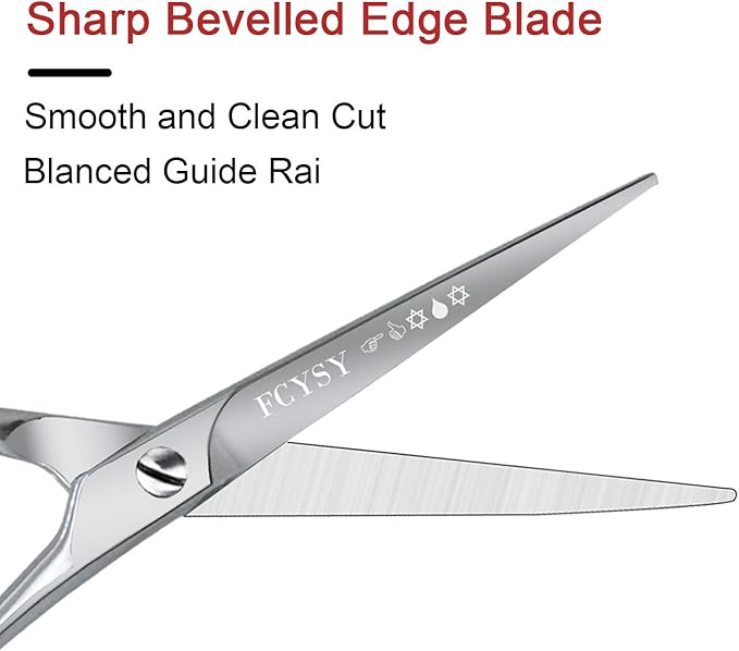 Fcysy Pet Grooming Straight Scissors – Stainless Steel Dog & Cat Hair Cutting Shears, Rounded Tip, Lightweight Trimming Scissors for Face, Legs & Body