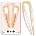 JIRIS 2PCS 4.2Inch French Hair Pins U-Shaped Pins for Women and Girls Fashion Metal Hair Pin French Twist Hair Pins for Buns, Updos,Stylish and Functional(set1-rabbit-gold)