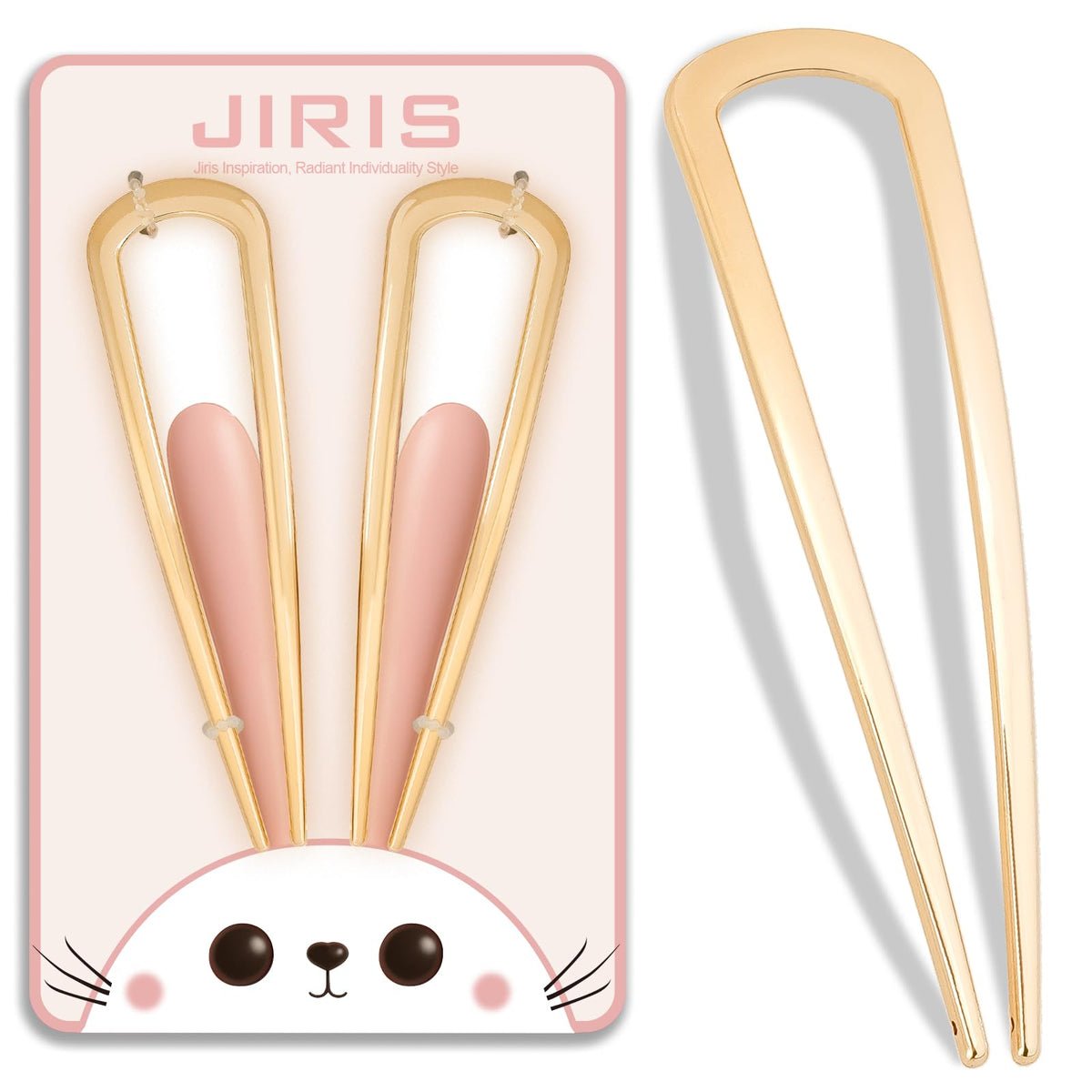 JIRIS 2PCS 4.2Inch French Hair Pins U-Shaped Pins for Women and Girls Fashion Metal Hair Pin French Twist Hair Pins for Buns, Updos,Stylish and Functional(set1-rabbit-gold)