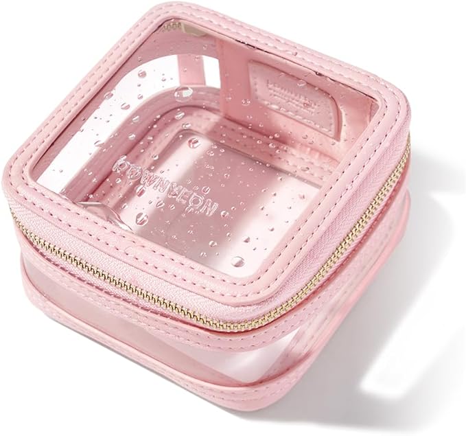 Camdeez Rownyeon Clear Cosmetic Bag Mini Makeup Bag Cute Clear Make Up Organizer Case Travel Toiletry Bag Small Pouches for Women with Zipper (Pink, Mini)