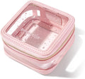 Camdeez Rownyeon Clear Cosmetic Bag Mini Makeup Bag Cute Clear Make Up Organizer Case Travel Toiletry Bag Small Pouches for Women with Zipper (Pink, Mini)