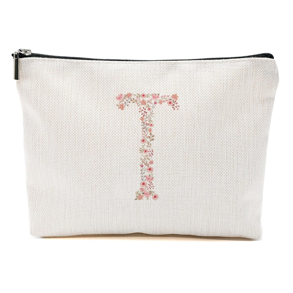 Initial Makeup Bag Floral T Personalized Cosmetic Bag Monogrammed Gifts for Women Girls Friend Bestie Monogram Zipper Pouch for Teacher Appreciation Mothers Day Birthday Wedding Bridal Shower Gifts