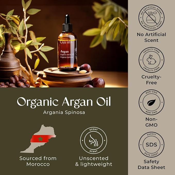Gya Labs Argan Hair Revival Oil - 3.4 Fl Oz - Non-Greasy Formula for Thickening & Strengthening - Repairs Damaged Hair, Split Ends & Dry Scalp