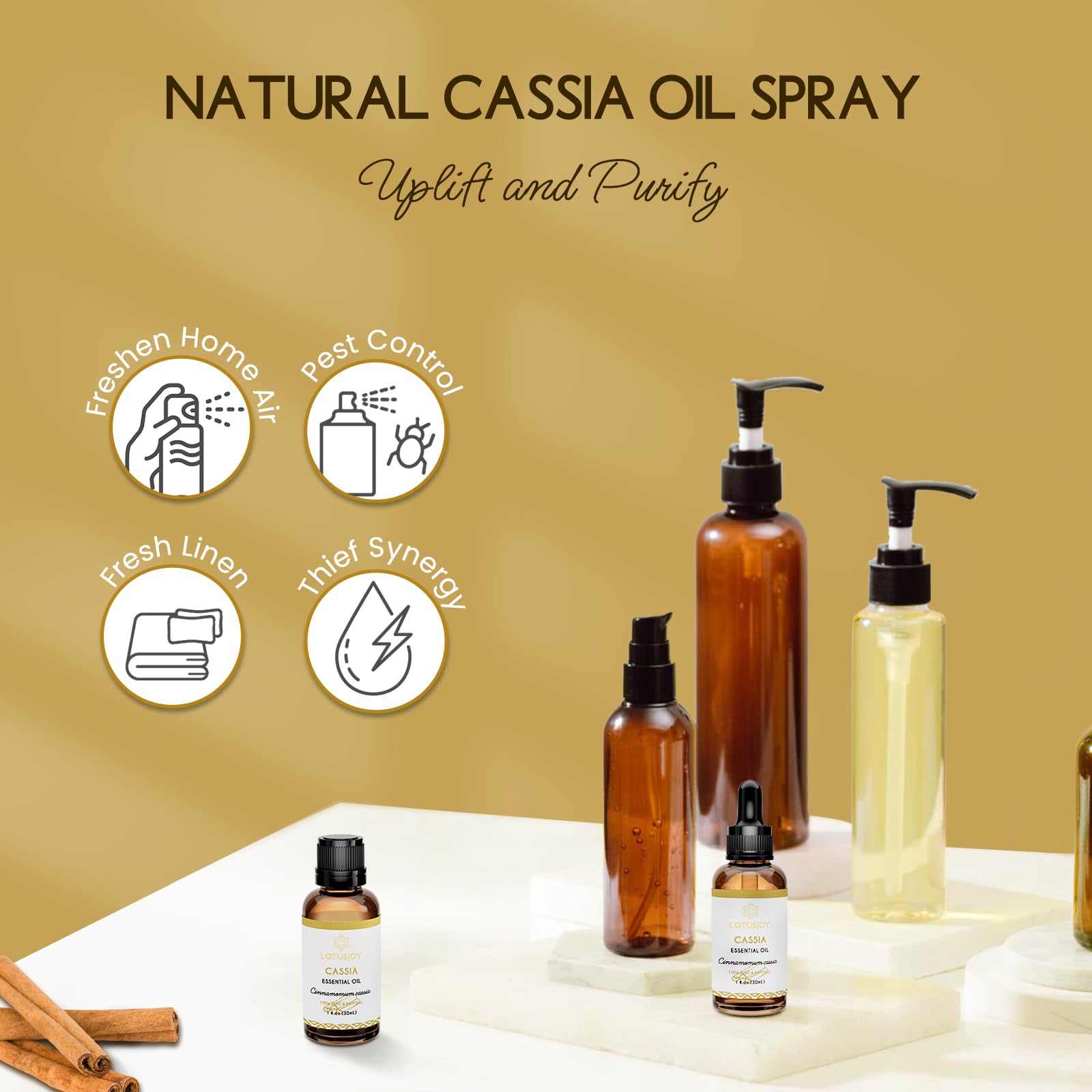 LOTUSJOY Cassia Cinnamon Bark Essential Oil, for Spray, Anointing,1 Oz