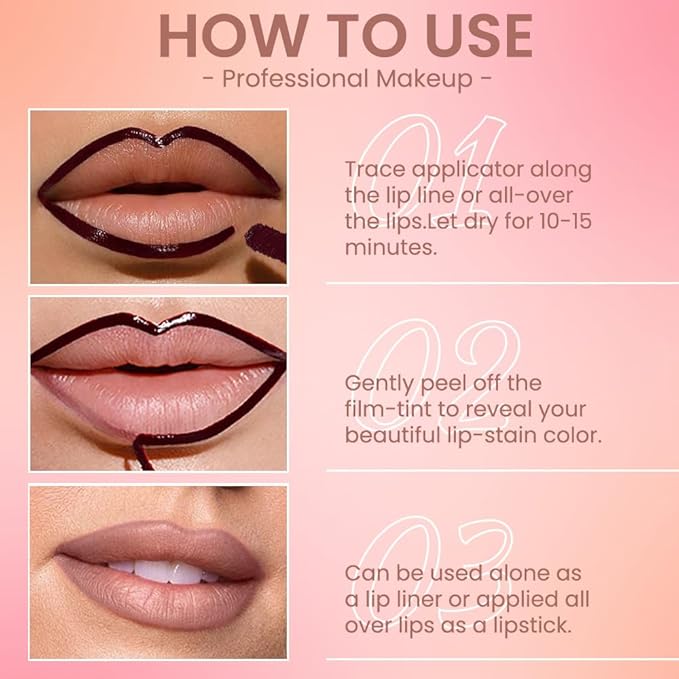 JUAAZIN 2Pcs Matte Liquid Lip Stain Peel Off Lip liner Tattoo, Matte Peel Off Lip Stain, Long Lasting Waterproof Lipstick Lip Gloss Stain, Transfer-proof for All Skin Types (0.24 fl oz-02#+03#)