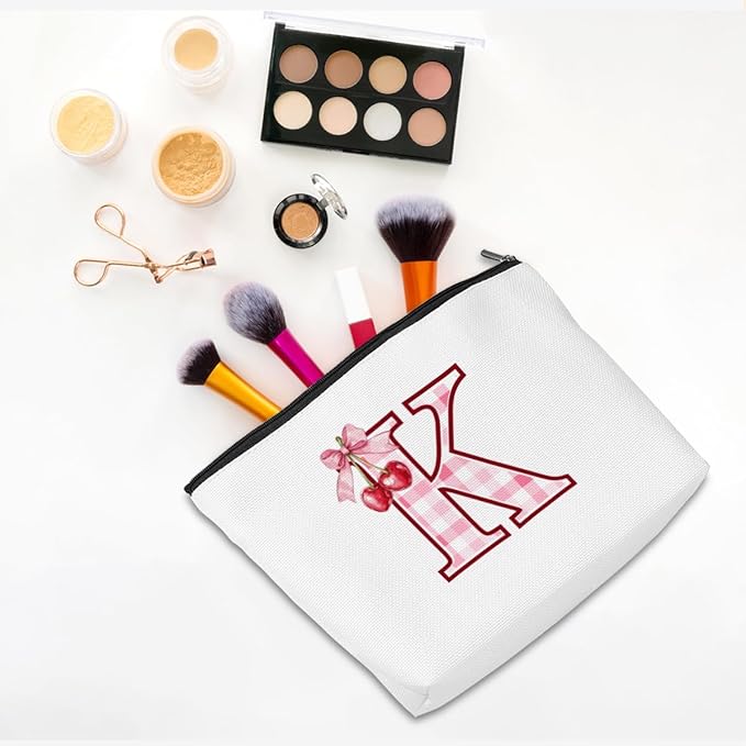 CQM Cherry Bag Initial K Makeup Bag Cherry Gifts for Women Cosmetic Bags