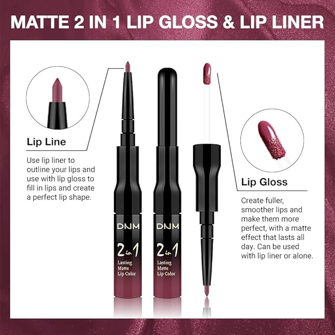 IATMOMOD 1Pcs 2 in 1 Rose Plum Matte Lip Liner and Liquid Lipstick Stain Makeup Set for women, Rose Long Lasting Smudge Proof Lip Tint Matte Finish Lip Gloss for All-Day Color Hold Easy to Use 28#