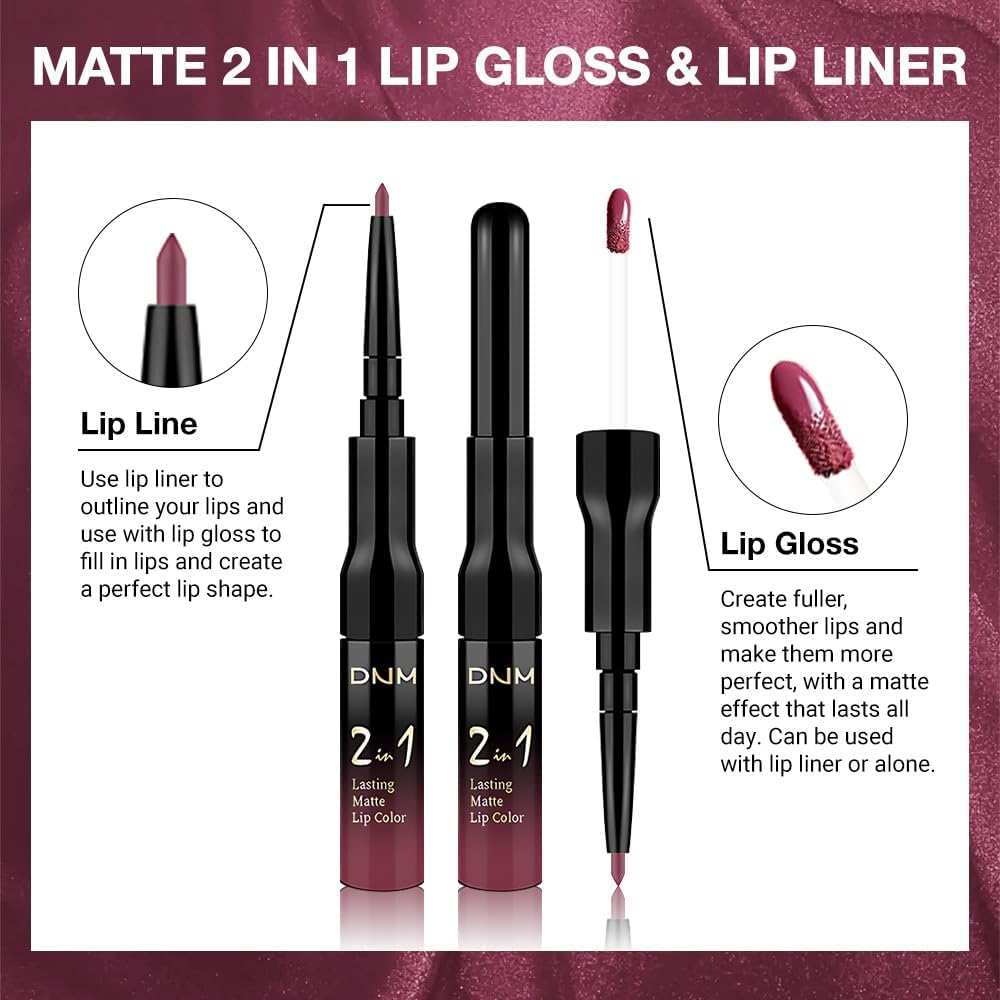 IATMOMOD 1Pcs 2 in 1 Rose Plum Matte Lip Liner and Liquid Lipstick Stain Makeup Set for women, Rose Long Lasting Smudge Proof Lip Tint Matte Finish Lip Gloss for All-Day Color Hold Easy to Use 28#
