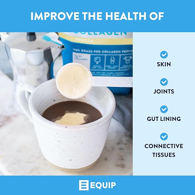 Equip Grass-Fed Hydrolyzed Collagen Powder - Pasture-Raised Bovine Collagen Peptides Powder - 14g Per Scoop - Clean, Daily Supplement for Joints, Gut, Skin, Hair & Nails - Vanilla (30 Scoops)