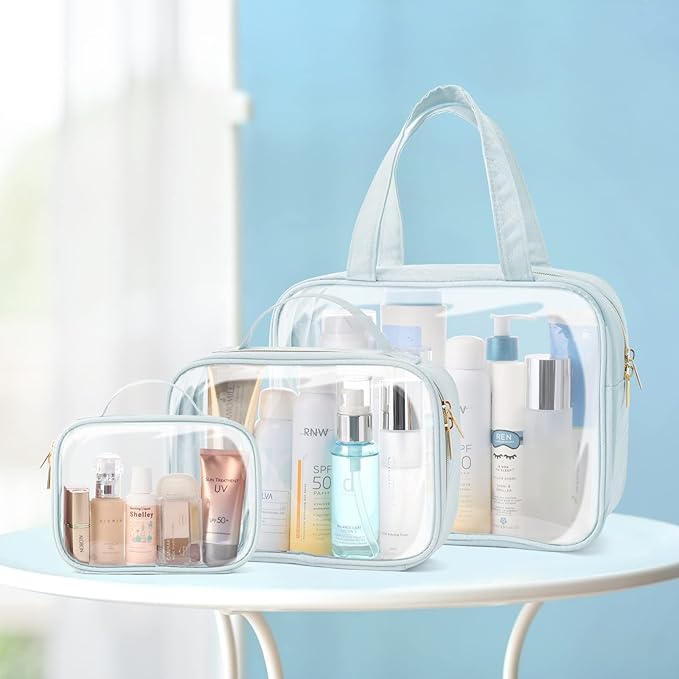 PACKISM Clear Makeup Bag Travel - TSA Approved Toiletry Bag, 3 Grayish Blue