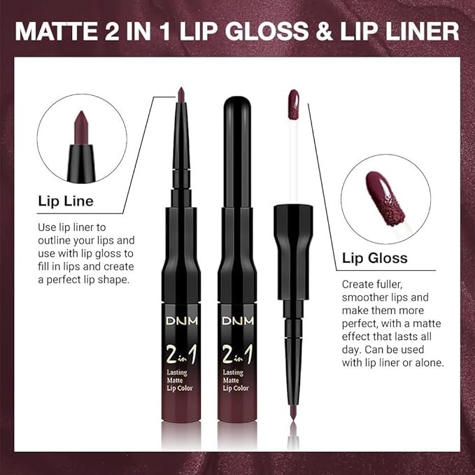 IATMOMOD 1Pcs 2 in 1 Deep Red Matte Lip Liner and Liquid Lipstick Stain Makeup Set for women, Red Long Lasting Smudge Proof Lip Tint Matte Finish Lip Gloss for All-Day Color Hold Easy to Use 17#