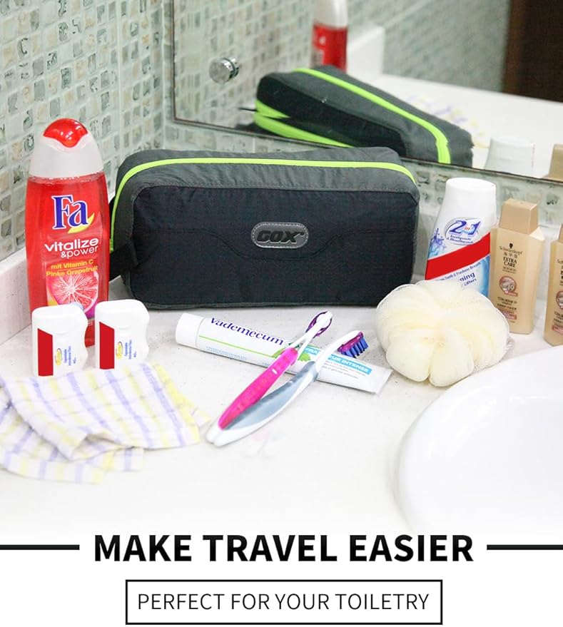 GOX Travel Small Toiletry Bag for Men Nylon Dopp Kit Medicine Bag Travel Organizer Pouch Shave Kits for Teens Toiletry Essentials Bathroom Compact (Black, 9.8 * 4.3 * 3.3 Inches)