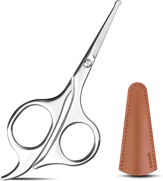 Lobodt 4.7-inch professional nose hair scissors, round-headed stainless steel small scissors, suitable for trimming facial hair, ear hair, eyebrows, bathroom, personal care and beauty (silver)
