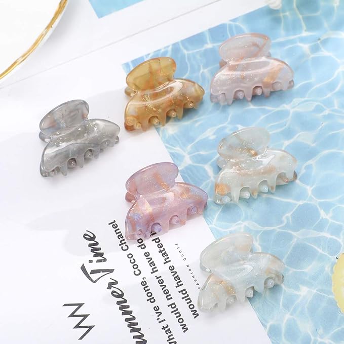 CHLINS 12 Pcs Small Hair Clips for Women, Cute Acrylic Mini Claw Clips Accessories for Thin Fine Hair, Non-Slip Little Jaw Clamps for Half Updo Styling & Bangs