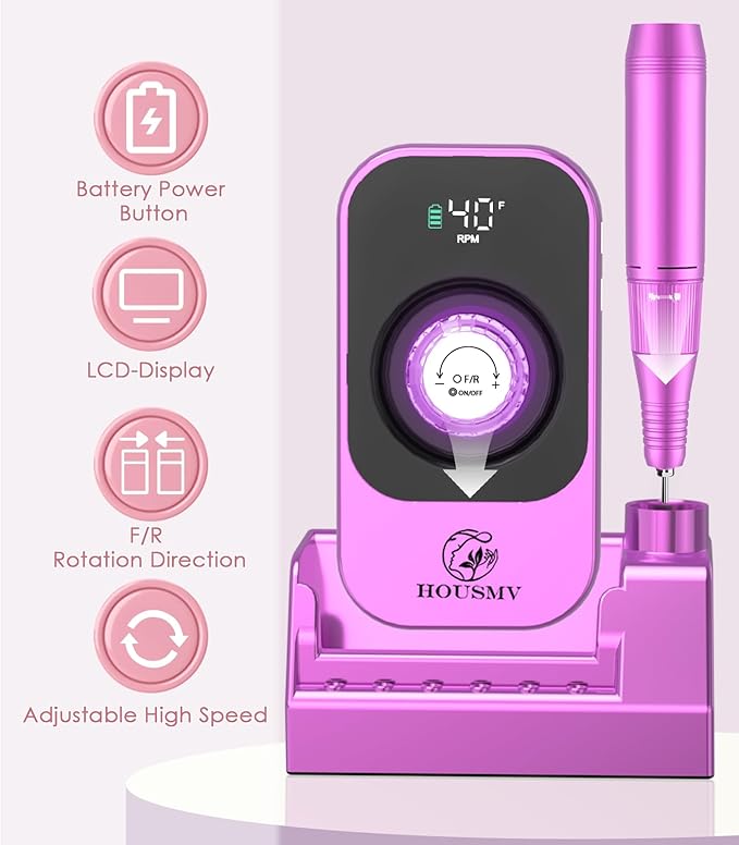 Professional Nail Drill Electric File: Portable Nail File Machine 40000RPM