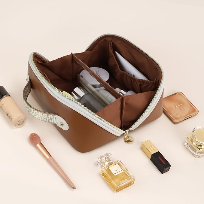 Prite Makeup Bag Travel Toiletry Bag Open Flat Cosmetic Organizer for Women