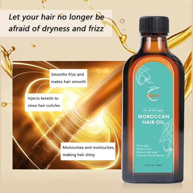 Fovcos Moroccan Argan Treatment Hair Oil for Luxurious Hair Care and Repair, Extra Strength Argan Treatment Hair Oil Treatment for Split Ends, Frizzy Hair and Flyaways (1, 100, Milliliters)