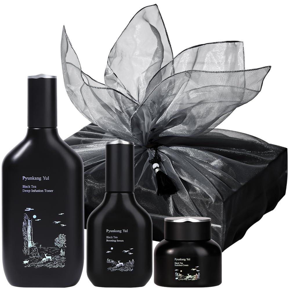 Pyunkang Yul PKY Black Tea Line Gift Box Set, Deep Nurishment for Anti-aging, Rich Moisture Toner, Revitalizing Serum & Condensed Nourishing Cream, Zero-Irritation, Korean Skincare (3-item set)