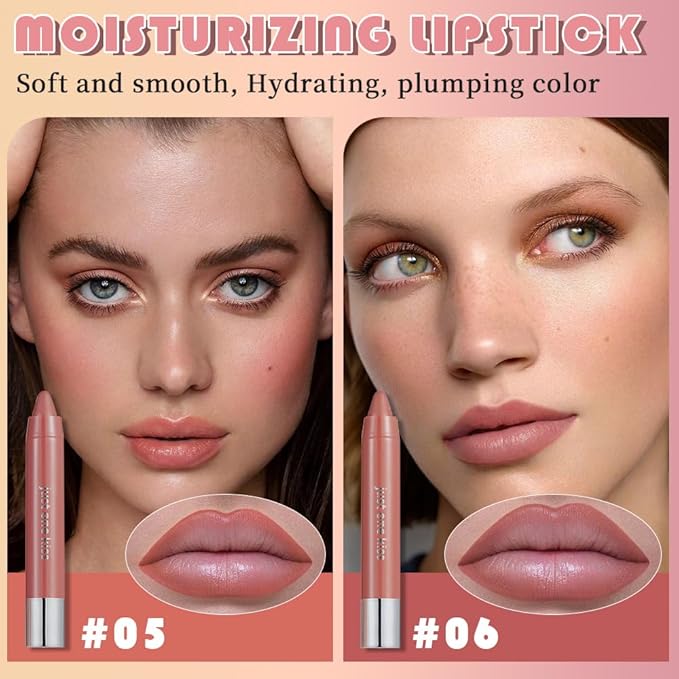 mekuel 2Pcs Maroon & Orange Hydrating Cream Lipsticks Lip Crayon for Women, Natural Moisturing Lipstick Lip Liner Crayon Set for Ombre Shades, Matte Creamy Lips Stick Nourishing Lips Balm Set, C