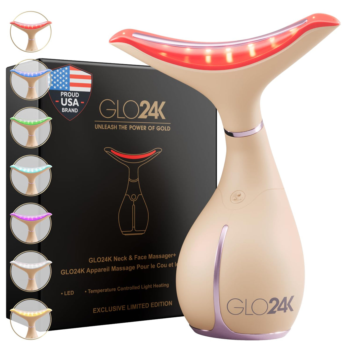 GLO24K LED Face Massager and Neck Wand - Beauty Skin Care Tool