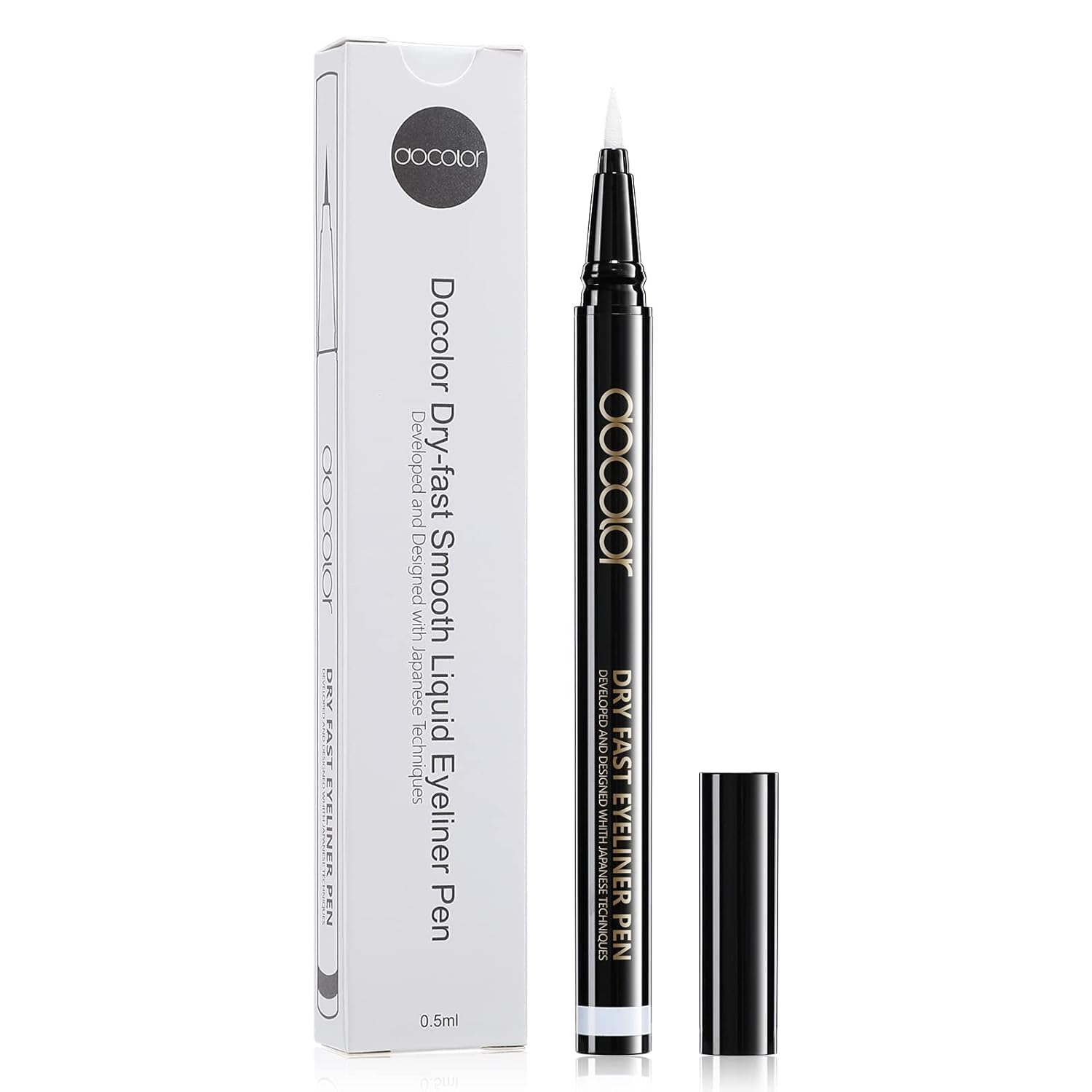 docolor Waterproof Eyeliner Pen Longwearing with Ultra-Fine Tip Liquid Eye Liner (White)