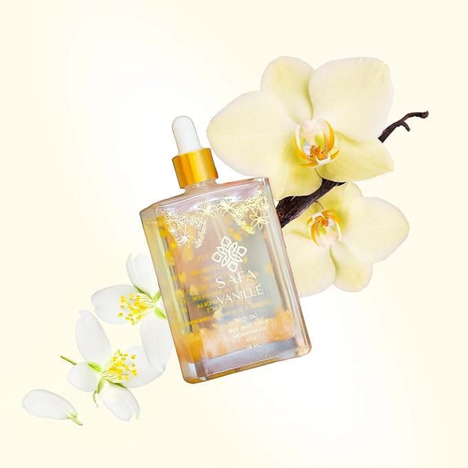 SAFA Vanillé Oil - Organic Vanilla Oil for Face, Body, Hair, Nails & Aromatherapy | Essential Oil for All Skin Types | After Shower Body Oil | Natural Moisturizer & Nourishing Perfume Oil - 118 ml