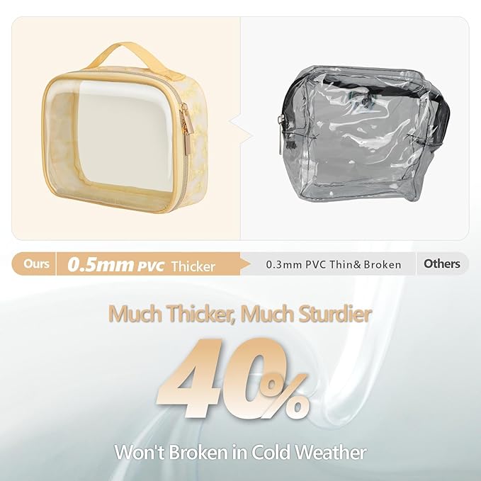 PACKISM Clear Makeup Bag Travel - TSA Approved Toiletry Bag, 3 Pack Beige